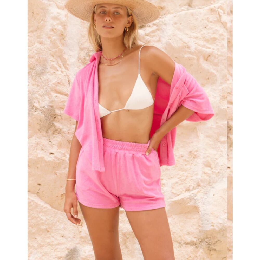 Araminta James Terry Shirt Set Candy Pink XS Beachy Resort Vacation barbiecore